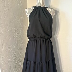 Black Halter Backless Midi Sundress